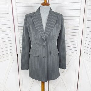 Vintage Moda International Pinstripe‎ Long Blazer Jacket Grey Pink 4
